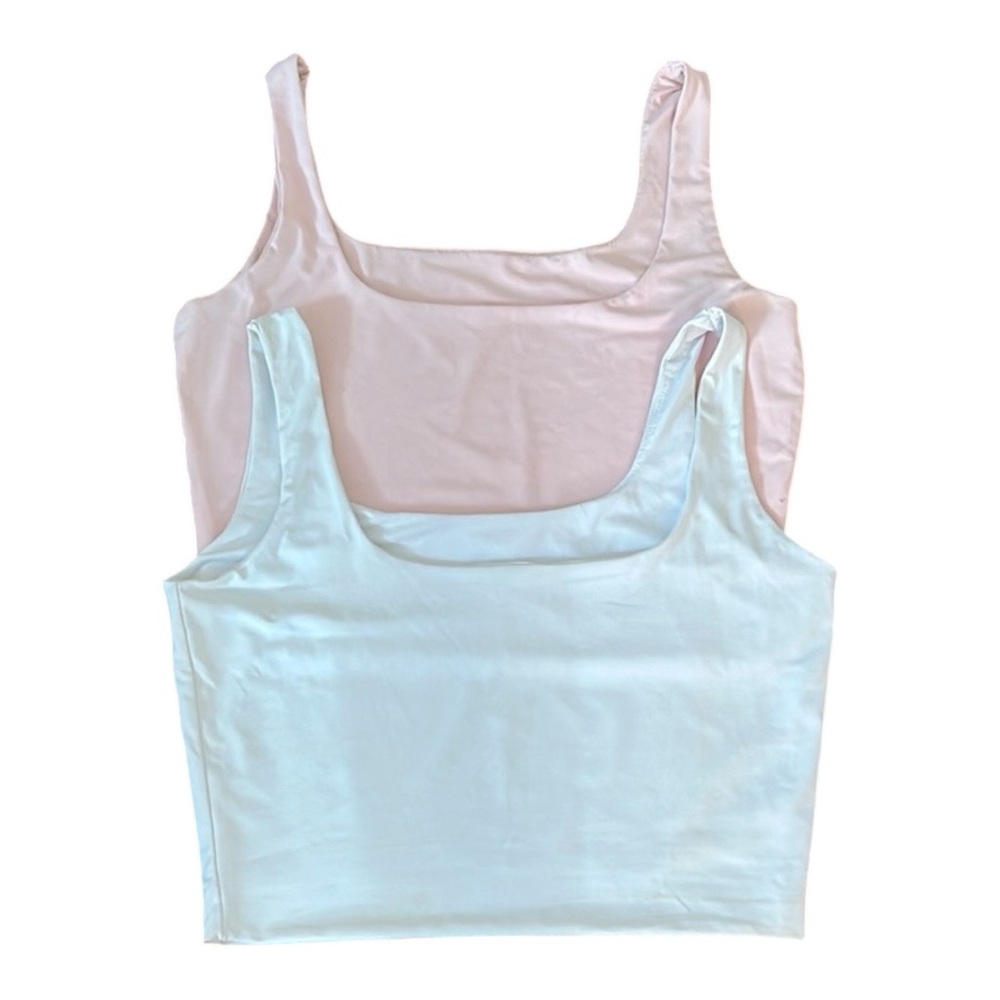 Women's Pink, White Cropped Tank Tops set of 2, Large